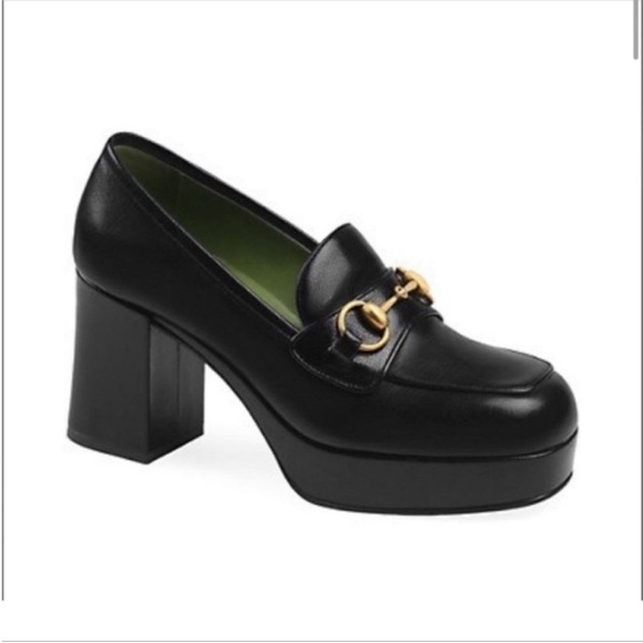 Gucci Houdan Black Leather Gold Horsebit Platform Slip On Loafers S 39 1/2 - Picture 2 of 12